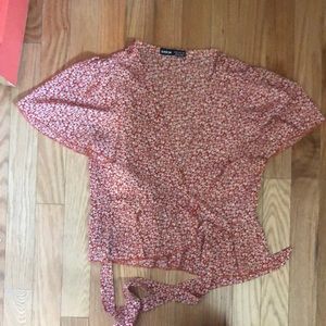 Shein shirt, overlap tie in the front size extra small, red floral